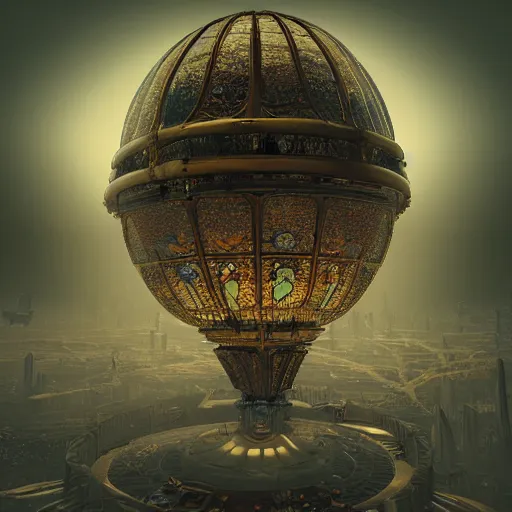 Image similar to enormous flying city in a faberge egg, sky, steampunk, fantasy art, unreal engine,