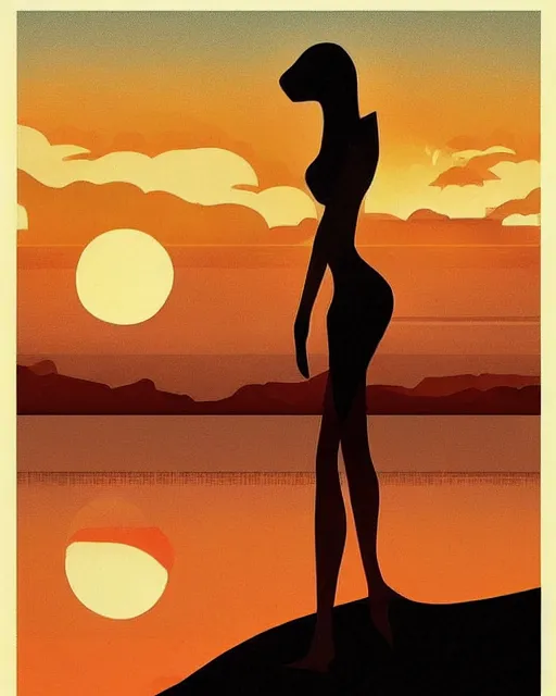 Image similar to art deco illustration of the most epic sunset, artstation, deviantart, pinterest, 5 0 0 px models