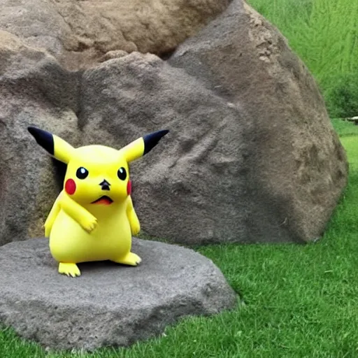 Image similar to Pikachu Sculpture made out of pebbles