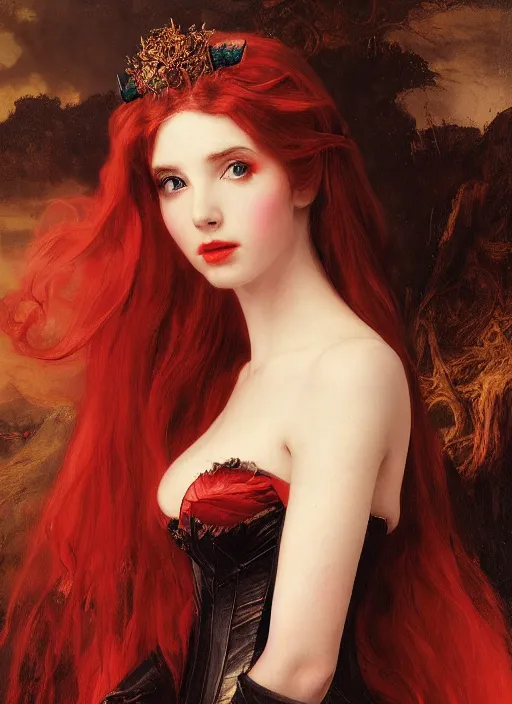 Image similar to Amouranth as an evil princess by Frederick Edwin Church, rule of thirds, seductive look, beautiful, in intergalactic Japan