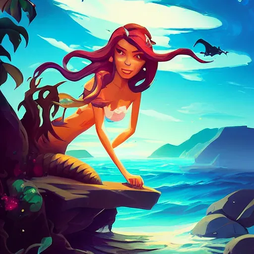 Image similar to painting mermaid treasure on sea of thieves game avatar hero smooth face median photoshop filter cutout vector, behance hd by jesper ejsing, by rhads, makoto shinkai and lois van baarle, ilya kuvshinov, rossdraws global illumination