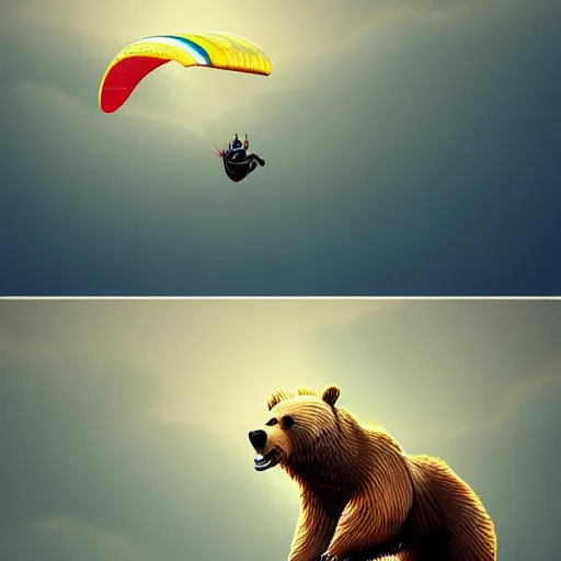 Image similar to paragliding grizzly, digital art, portrait, artstation