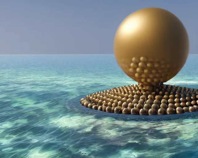 Prompt: a long shot of a giant award winning sculpture made out of billiard balls of a human head on the surface of the ocean, in the style of chad knight, hyper detailed, hyper realistic, ray tracing, 8 k resolution, sharp focus, realistic water