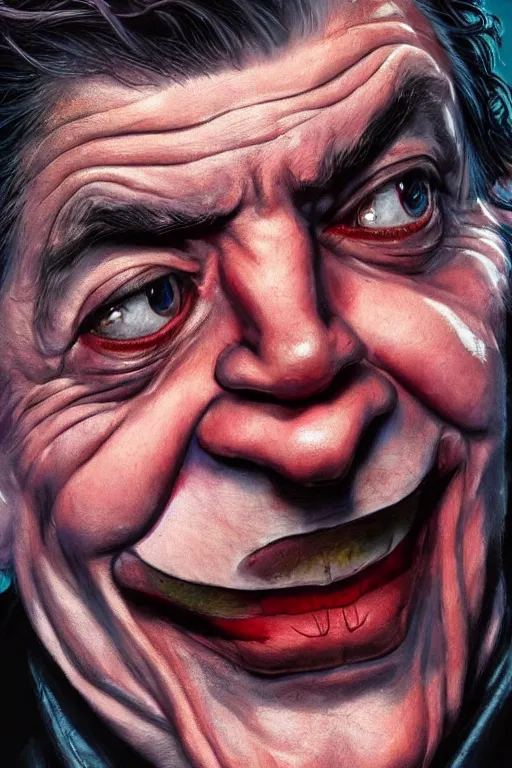 Prompt: jean - luc melenchon as a joker, realistic, high definition, 4 k, shimmering color, hyper detailed, art of greg rutkowski and magali villeneuve and artgerm