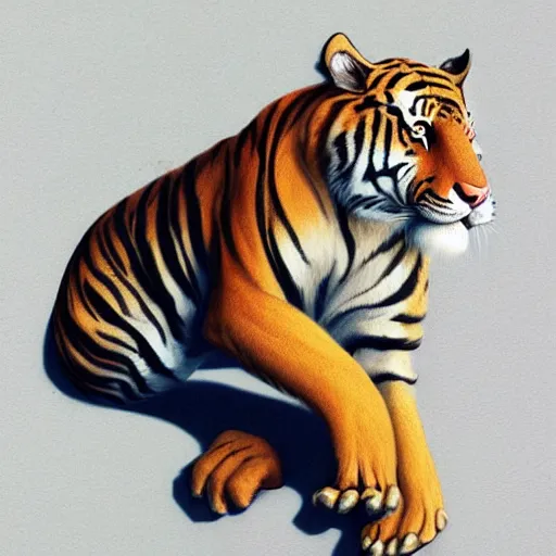 Prompt: an anthropomorphic tiger leaning on a delorean, painting by hsiao - ron cheng,