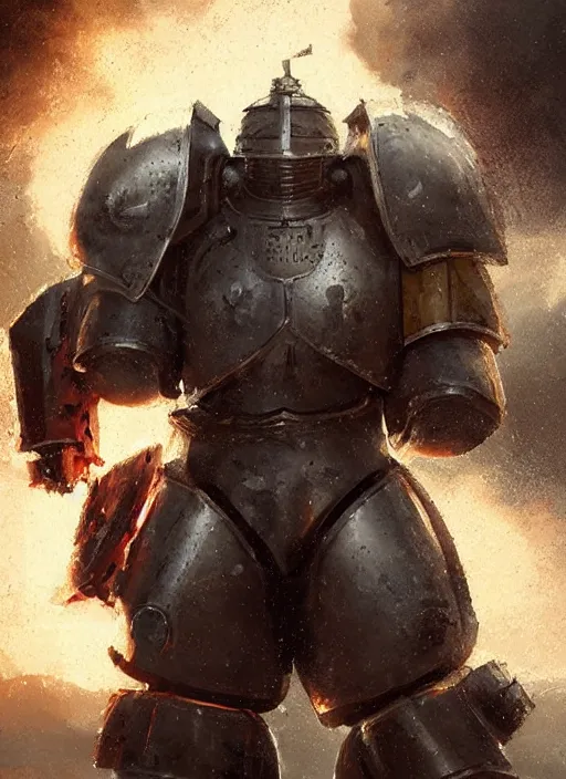 Prompt: medieval knight power armour, concept art, space marine, medieval, sword, highly detailed, cinematic lighting, flames, digital art painting by greg rutkowski