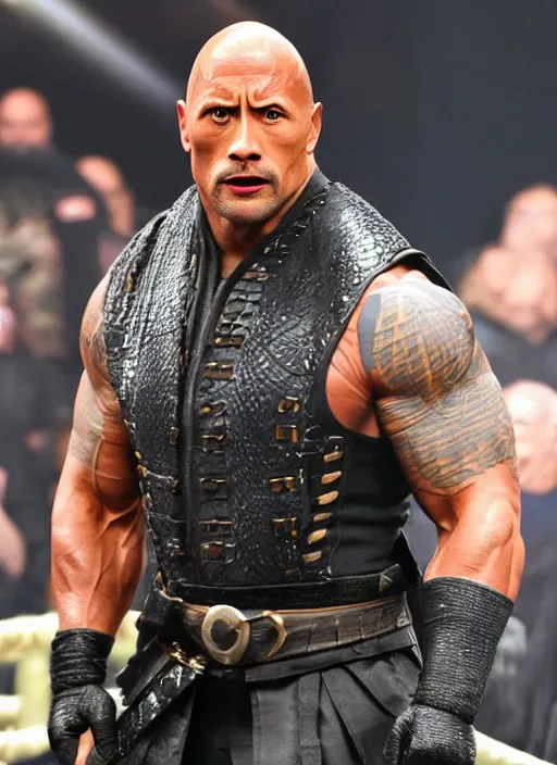 Image similar to dwayne johnson entering entrances ramp of smackdown as samurai!