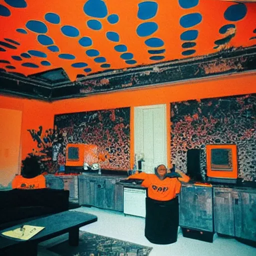 Prompt: “ orange crush flooding the house through the ceiling ”