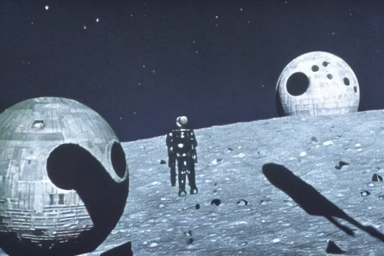 Prompt: the Death Star is the moon, in A Trip to the Moon by Georges Melies, film still, 4k