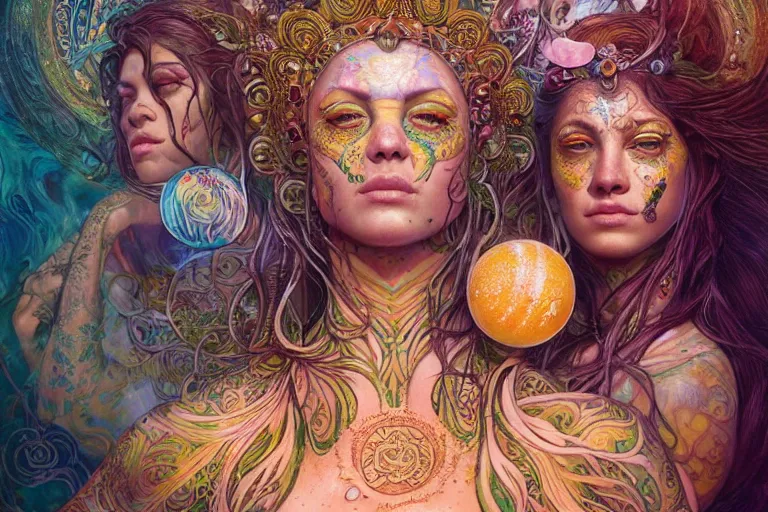 Image similar to a centered full body render of goddess festival hippies with tribal tattoos surrounded by a underwater ink pour and flowing liquid galium and sacred geometry, perfect face, powerful, cinematic, beautifully lit, by artgerm, by karol bak, by donato giancola, 3 d, trending on artstation, octane render, 8 k