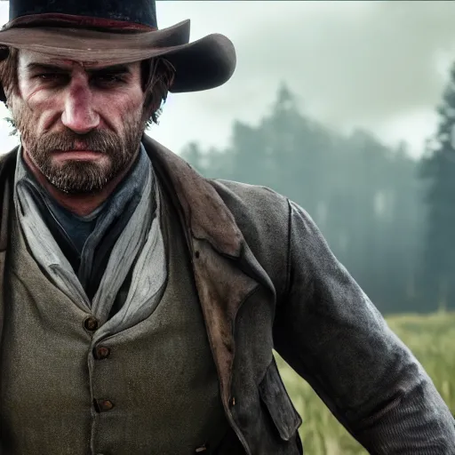 Image similar to arthur from rdr 2 in toliatty center photorealism