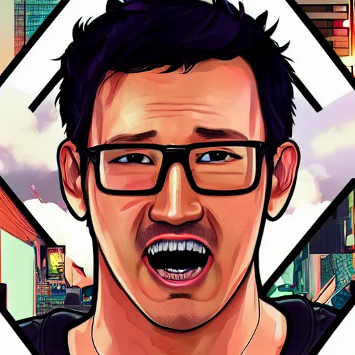 Image similar to Markiplier in a GTA 5 cover art style, highly detailed, trending on art station