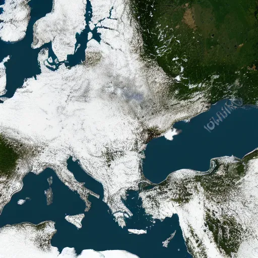 Image similar to a satellite image of the Netherlands in the snow