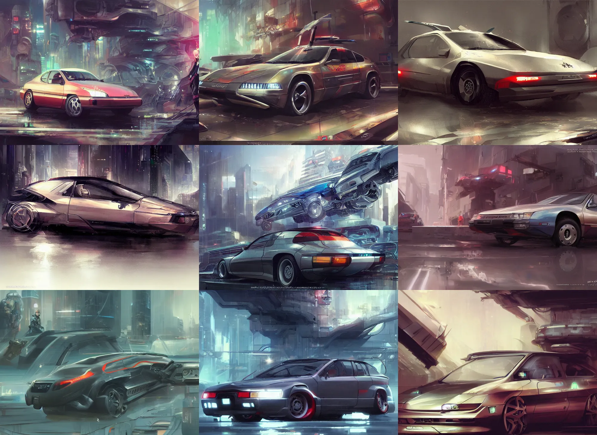 Image similar to concept art, Citroën XM (1994), retro cyberpunk, Krenz Cushart, Ross Tran