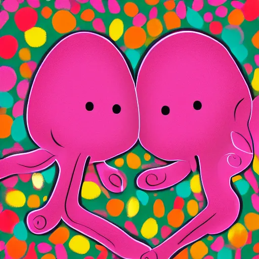 Prompt: two kidneys who are best friends, digital art