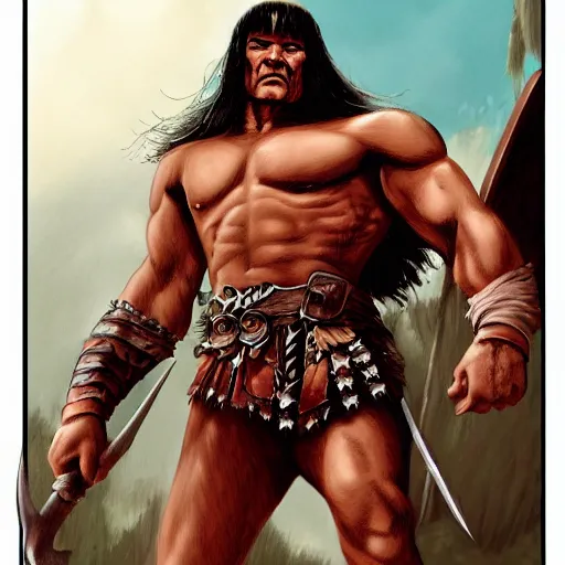 Prompt: conan the barbarian by frank frazzetta