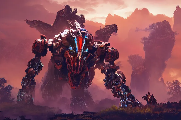 Image similar to ravager machine mecha animal beast robot of horizon forbidden west horizon zero dawn bioluminiscence global illumination ray tracing hdr fanart arstation by sung choi and eric pfeiffer and gabriel garza and casper konefal