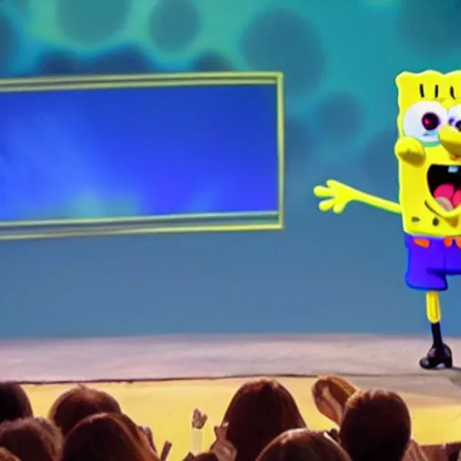 Image similar to spongebob on a ted talk