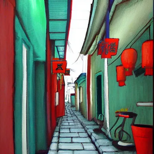 Prompt: a paint of beijing alley by Taiji Harada.