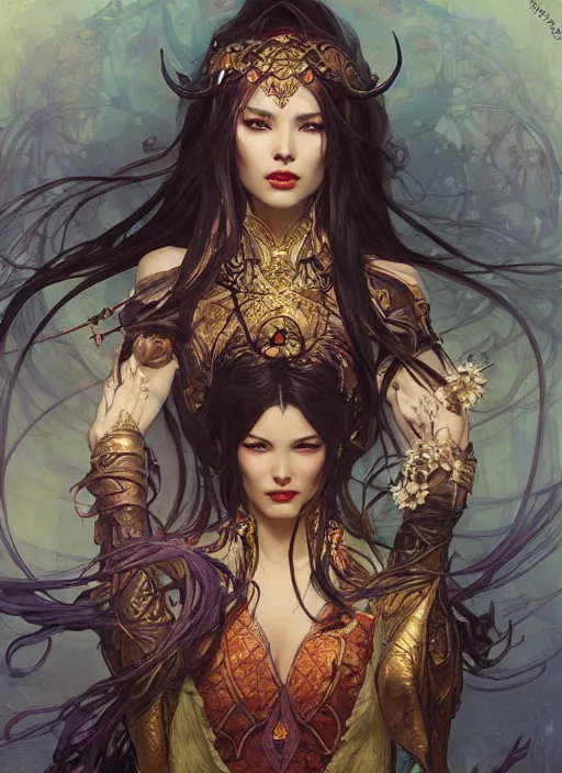 Image similar to oriental witch in elden ring by stanley artgerm lau, greg rutkowski, thomas kindkade, alphonse mucha, loish, norman rockwel