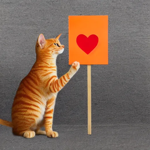 Image similar to cute orange tabby cat holding a sign with a red heart symbol