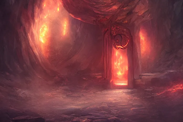 Prompt: A Portal to the Lost Flame Realm, fantasy, digital art, professional illustration, realistic, ultra detailed, atmospheric, cinematic lighting, arcane