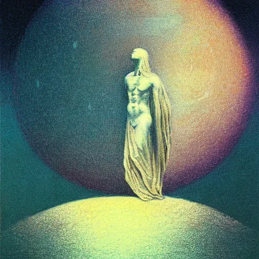 Prompt: the golden moon of zeus, pastel color, illustration, beksinski