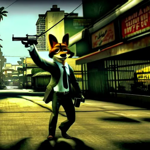 Image similar to max payne 3 set in zootopia