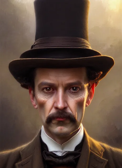 Prompt: closeup portrait shot of a victorian detective in a scenic mystery environment, intricate, elegant, highly detailed, centered, digital painting, artstation, concept art, smooth, sharp focus, illustration, artgerm, tomasz alen kopera, peter mohrbacher, donato giancola, joseph christian leyendecker, wlop, boris vallejo