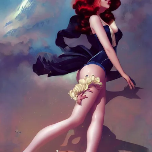 Image similar to a pinup by charlie bowater and anna dittmann and gil elvgren.