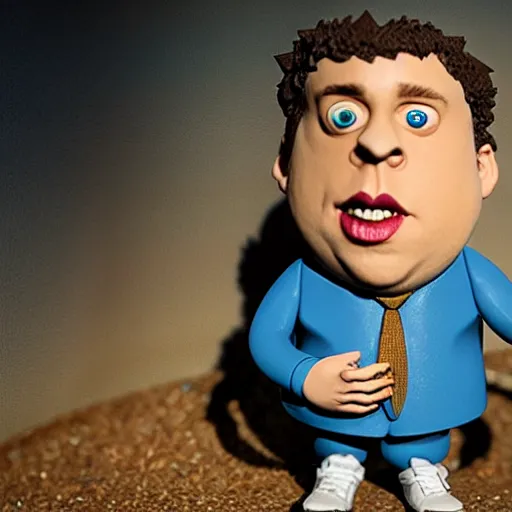 Image similar to a claymation figure of jonah hill, designed by tim burton, studio photography