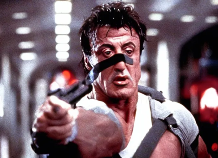 Prompt: sylvester stallone in a still from the movie Total Recall (1990)