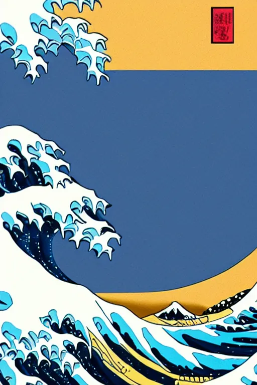 Prompt: Patrick Nagel and Shepard Fairey poster illustration of The Great Wave off Kanagawa, highly detailed, digital painting, artstation, concept art, smooth, sharp focus, illustration