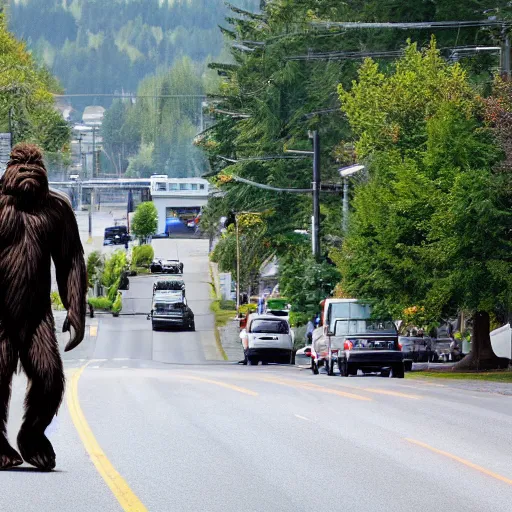 Image similar to bigfoot walking down the street in downtown Bremerton Washington