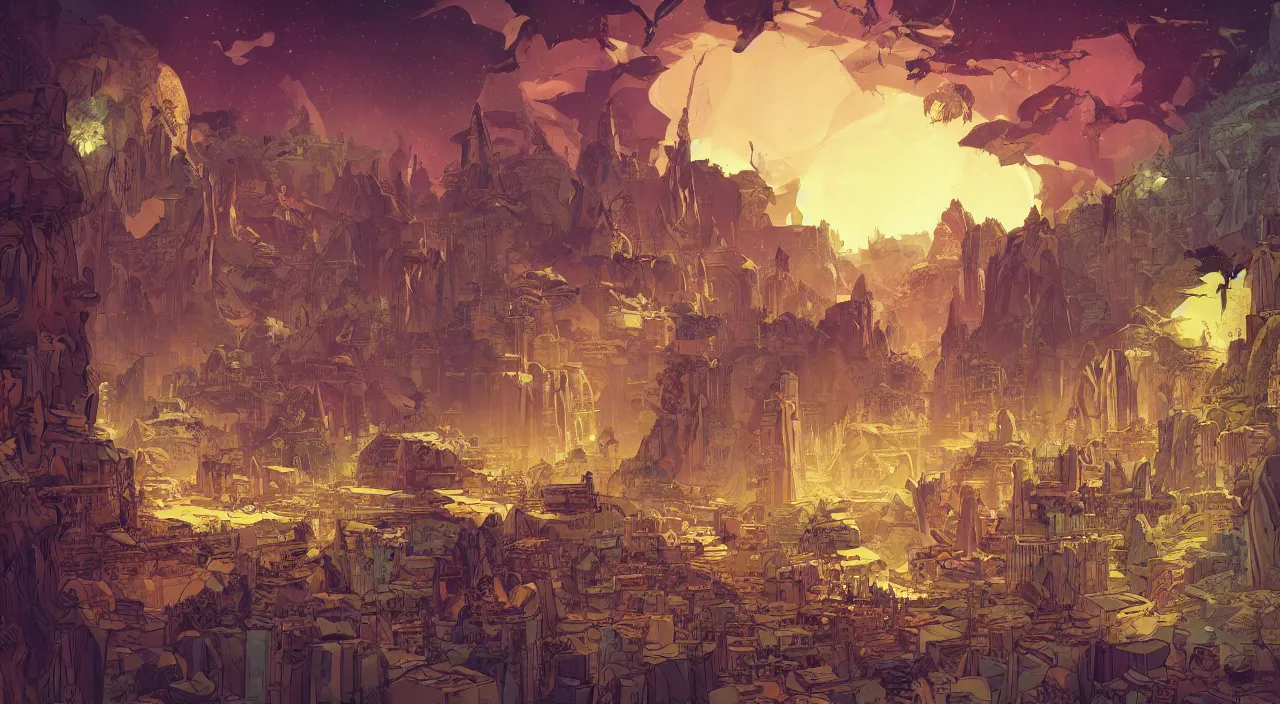 Image similar to vector wonderland bazaar zouk old egypt sky shine epic fantasy painting photoshop that looks like it is from borderlands and by feng zhu and loish and laurie greasley, victo ngai, andreas rocha, john harris