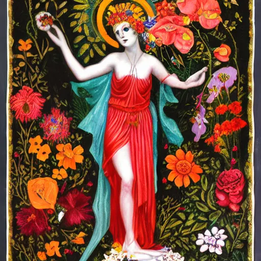 Image similar to persephone as goddess of death and flowers