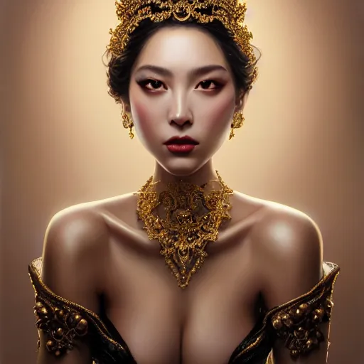 Prompt: expressive oil painting, of alluring european princess, seductive look, smooth glowing skin, glistening body, love, adoration, blushing, ornate headpiece made of black beads, glamour shot, slim, by yoshitaka amano, by greg rutkowski, by jeremyg lipkinng, by artgerm, digital art, octane render, white dress