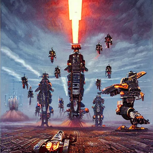 Image similar to attack of the killer robots, concept art, intricate details, highly detailed, vintage sci - fi poster, retro future, in the style of chris foss, rodger dean, moebius, michael whelan, and gustave dore