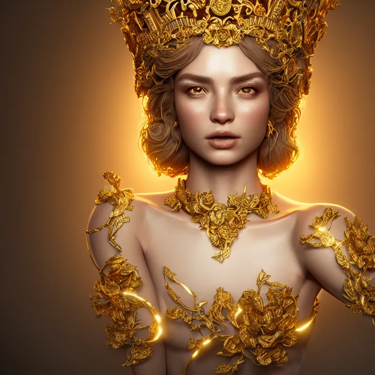 Prompt: wonderful princess of vines with a cream skin, ornate 8 k gorgeous intricate gold detailed, accent white lighting, dramatic light, octane render