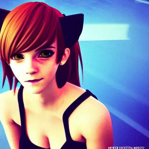 Image similar to 3 d photo of emma watson cosplaying as an anime catgirl, bokeh, shader, anime art style, highly detailed, cel - shaded, colorful, animated, trending