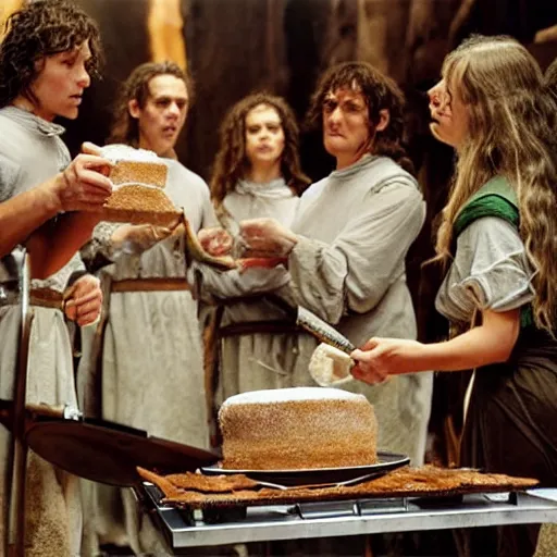 Prompt: an orch from Lord of the Rings baking a cake, photo by annie leibovitz