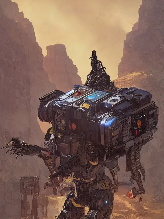 Image similar to solarpunk digital illustration pathfinder robot from apex legends, portrait by james gurney and laurie greasley, concept art, cinematic composition, hyper realism, photorealistic, dramatic lighting, highly detailed, vintage sci - fi