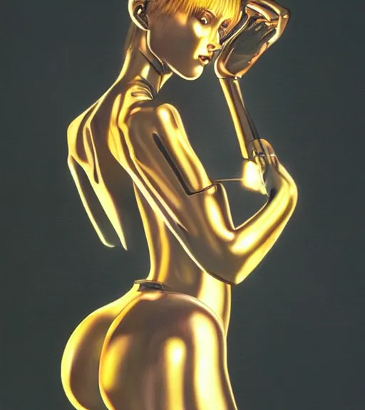 Prompt: portrait of female chrome robot by hagime sorayama