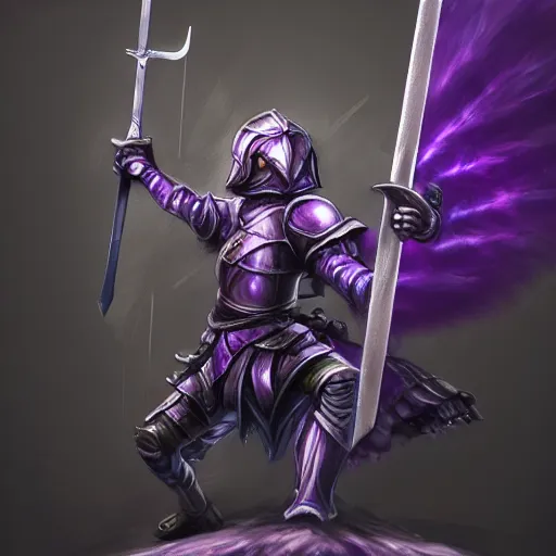 Image similar to reaching for a purple crystal armored mouse sword warrior, trending on Artstation, award winning, Oil Painting, 8k scan