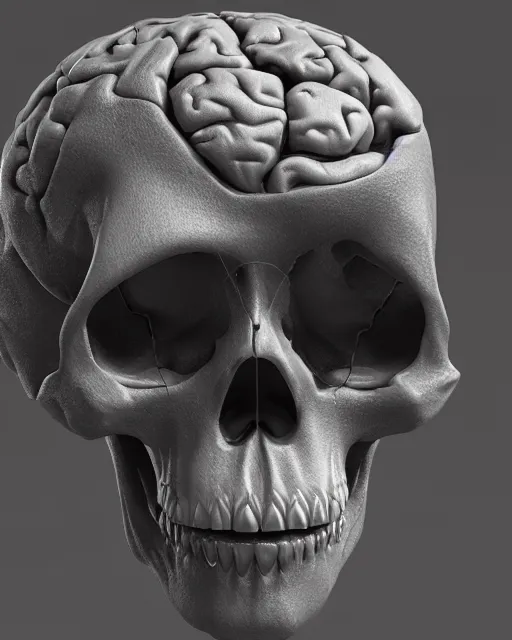 Prompt: a skull with a brain on top of it, a 3D render by Hedi Xandt, zbrush central contest winner, new sculpture, octane render, rendered in cinema4d, zbrush