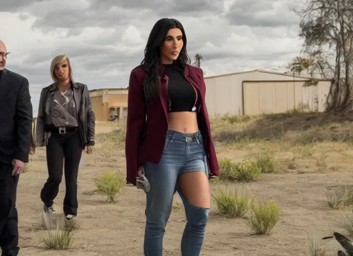 Prompt: movie still of kim kardashian in the tv show better call saul.