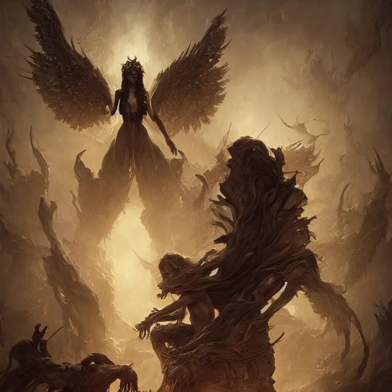 Prompt: endless nightmare with angels, 3 d render, dark art, highly detailed, intricate, artgerm, greg rutkowski