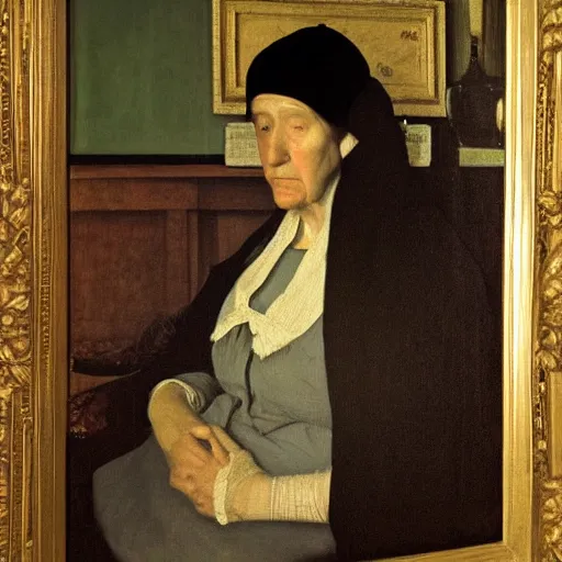 Prompt: oil painting by ingres of whistler's mother.