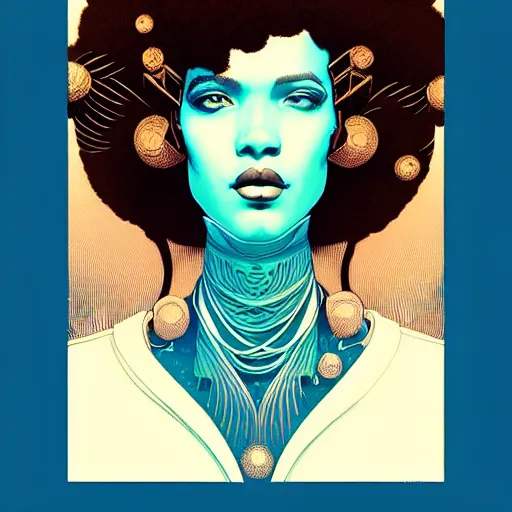 Prompt: portrait soft light, by killian eng and joe fenton and martin deschambault and conrad roset, inspired by afropunk and art deco, brown and blue, etching, fine, sharp high detail,