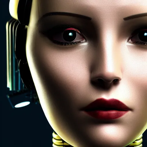 Image similar to close - up portrait of a beautiful female steampunk android in the style of ex machina,